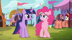 Size: 1920x1080 | Tagged: safe, screencap, amethyst star, cherry berry, cherry jubilee, full steam, lonely hearts, northern song, parasol, pinkie pie, promontory, sparkler, twilight sparkle, alicorn, earth pony, pony, g4, party pooped, crossed hooves, duo focus, female, george harrison, lidded eyes, mare, paul mccartney, ponified, twilight sparkle (alicorn)