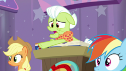 Size: 1920x1080 | Tagged: safe, screencap, applejack, granny smith, rainbow dash, a trivial pursuit, g4, book