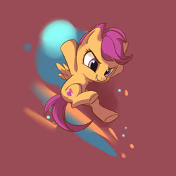 Size: 2000x2000 | Tagged: safe, artist:drtuo4, scootaloo, pegasus, pony, g4, abstract background, cute, cutealoo, female, filly, high res, leaping, looking down, solo