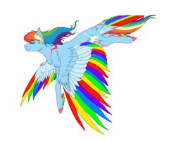 Size: 1000x800 | Tagged: safe, artist:twilightmeep, rainbow dash, pegasus, pony, g4, colored wings, eyes closed, female, flying, hooves, mare, multicolored wings, rainbow wings, simple background, solo, spread wings, white background, wings