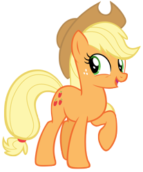 Size: 6039x7292 | Tagged: safe, artist:andoanimalia, applejack, earth pony, pony, g4, non-compete clause, absurd resolution, cowboy hat, cute, cutie mark, female, freckles, happy, hat, jackabetes, mare, open mouth, raised hoof, simple background, solo, stetson, transparent background, vector