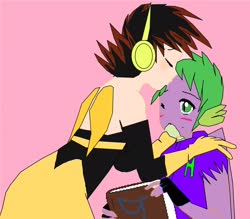 Size: 2500x2188 | Tagged: safe, spike, insect, wasp, equestria girls, g4, book, forehead kiss, high res, human spike, kissing, ship:spikewasp