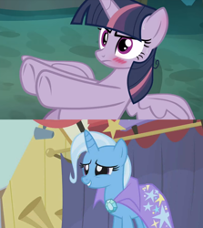 Size: 1280x1436 | Tagged: safe, edit, edited screencap, screencap, mean twilight sparkle, trixie, boast busters, g4, the mean 6, female, lesbian, ship:mean twixie, ship:twixie, shipping, shipping domino