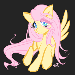 Size: 2048x2048 | Tagged: safe, artist:mim-stash, fluttershy, pegasus, pony, g4, black background, colored pupils, cute, eye clipping through hair, female, high res, mare, shyabetes, simple background, solo, spread wings, wings