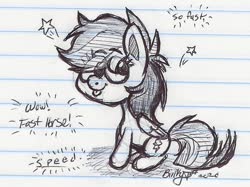 Size: 878x658 | Tagged: safe, artist:binkyt11, rainbow dash, pegasus, pony, g4, :p, female, lined paper, mare, monochrome, solo, tongue out, traditional art, wow!