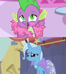 Size: 1280x1436 | Tagged: safe, edit, edited screencap, screencap, spike, trixie, boast busters, g4, inspiration manifestation, female, male, ship:spixie, shipping, shipping domino, straight