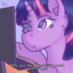 Size: 768x768 | Tagged: safe, artist:legionsunite, twilight sparkle, alicorn, pony, derpibooru, g4, caption, computer, computer mouse, desktop, female, lewd, meta, solo, twilight sparkle (alicorn)