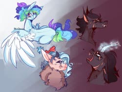 Size: 1280x960 | Tagged: safe, artist:akiiichaos, oc, oc only, oc:citrus, oc:ivy, oc:vulcan, draconequus, pegasus, pony, unicorn, fangs, female, magic, male, mare, stallion