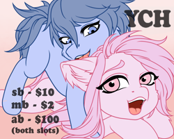 Size: 1500x1200 | Tagged: safe, artist:ynery, oc, earth pony, pony, biting, commission, cuddling, cute, duo, ear fluff, eye, eyes, friendship, licking, misleading thumbnail, nom, open mouth, simple background, tongue out, your character here