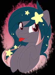Size: 1511x2048 | Tagged: safe, artist:missbramblemele, oc, oc only, oc:star universe, pegasus, pony, ethereal mane, female, hooves to the chest, hooves up, looking at you, mare, mlem, profile, silly, simple background, solo, starry mane, tongue out