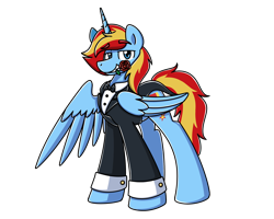 Size: 2560x2048 | Tagged: source needed, useless source url, safe, artist:sugar morning, oc, oc only, oc:rayden, alicorn, pony, clothes, colored, commission, cutie mark, flower, high res, horn, looking at you, male, necktie, rose, simple background, solo, spread wings, stallion, standing, suit, transparent background, wings
