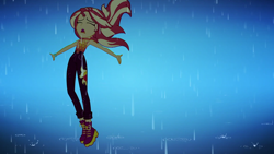 Size: 1920x1080 | Tagged: safe, screencap, sunset shimmer, equestria girls, equestria girls series, g4, let it rain, spoiler:eqg series (season 2), arms wide open, clothes, eyes closed, female, rain, singing, solo, wavy hair