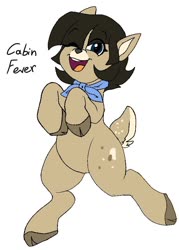 Size: 714x1000 | Tagged: safe, artist:littlebibbo, oc, oc only, oc:cabin fever, deer, deer pony, original species, bandana, cloven hooves, eye clipping through hair, female, happy, looking at you, one eye closed, open mouth, simple background, smiling, solo, white background