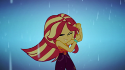 Size: 1920x1080 | Tagged: safe, screencap, sunset shimmer, equestria girls, equestria girls series, g4, let it rain, spoiler:eqg series (season 2), cute, eyes closed, female, geode of empathy, magical geodes, shimmerbetes, solo