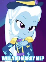 Size: 500x672 | Tagged: safe, trixie, equestria girls, g4, spring breakdown, caption, image macro, marriage proposal, meme, text