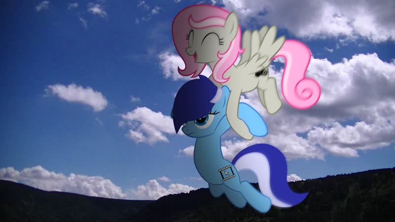 Safe Artist Stormxf3 Oc Oc Brushie Brusha Oc Sweet Shutter Earth Pony Pegasus Pony Cloud Earth Pony Oc Female Flying Happy Holding A Pony Irl Mare Mountain Pegasus Oc Photo Pink Mane Ponies