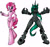 Size: 1118x1049 | Tagged: safe, artist:freakinbambam, pinkie pie, queen chrysalis, changeling, changeling queen, earth pony, pony, anthro, unguligrade anthro, g4, animatronic, bowtie, crossover, duo, fangs, featureless crotch, female, five nights at freddy's, glowing eyes, microphone, open mouth, ponified, simple background, white background