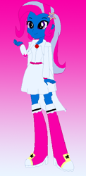 Size: 274x561 | Tagged: safe, artist:princessofdeadroses, artist:selenaede, trixie, human, elements of insanity, equestria girls, g4, alternate cutie mark, alternate universe, anti-villainess, base used, beautiful, blue skin, boots, cape, clothes, equestria girls style, equestria girls-ified, female, hairpin, knee-high boots, magic mare, multicolored hair, shoes, skirt, solo, tomboy