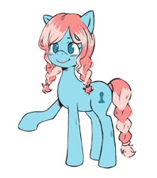 Size: 1312x1484 | Tagged: artist needed, source needed, safe, oc, oc only, oc:fluffy shine, earth pony, pegasus, pony, braid, braided tail, female, mare, raised hoof, simple background, smiling, solo, white background