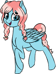 Size: 373x492 | Tagged: artist needed, source needed, safe, oc, oc only, oc:fluffy shine, pegasus, pony, braid, braided tail, female, mare, raised hoof, simple background, smiling, solo, transparent background