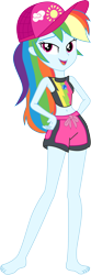Size: 3658x10963 | Tagged: safe, artist:marcorulezzz, rainbow dash, equestria girls, g4, my little pony equestria girls: better together, absurd resolution, barefoot, cap, clothes, feet, female, geode of super speed, hat, magical geodes, midriff, open mouth, shorts, simple background, solo, swimsuit, transparent background, vector