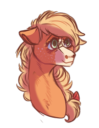 Size: 739x953 | Tagged: safe, artist:kiwigoat-art, applejack, earth pony, pony, g4, blaze (coat marking), bust, coat markings, facial markings, female, portrait, simple background, solo, transparent background