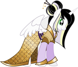 Size: 969x834 | Tagged: safe, artist:vinylbecks, oc, oc only, oc:oriana silver, alicorn, pony, alicorn oc, clothes, female, hair jewellery, horn, mare, ruqun, simple background, solo, transparent background