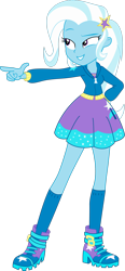 Size: 1280x2749 | Tagged: safe, artist:marcorulezzz, trixie, equestria girls, g4, barrette, boots, clothes, cute, cutie mark, cutie mark on clothes, female, hoodie, jacket, miniskirt, pointing, pose, shoes, simple background, skirt, smiling, smirk, socks, solo, stars, transparent background, vector