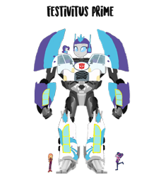 Size: 1080x1147 | Tagged: safe, artist:electrahybrida, derpibooru exclusive, rarity, sci-twi, sunset shimmer, twilight sparkle, oc, oc:festivitus prime, cybertronian, equestria girls, equestria girls series, g4, sunset's backstage pass!, spoiler:eqg series (season 2), alternate mode, autobot, crossover, female, rv, show accurate, simple background, size difference, transformerfied, transformers, transformers prime, window