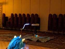 Size: 2048x1536 | Tagged: safe, shining armor, g4, clothes, cosplay, costume, electricity, harmonycon, irl, male, photo, plushie, tesla coil