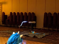 Size: 2048x1536 | Tagged: safe, shining armor, harmonycon, g4, clothes, cosplay, costume, electricity, irl, male, photo, plushie, tesla coil