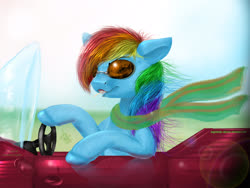 Size: 2828x2121 | Tagged: safe, artist:angelstudio-alicorns, rainbow dash, pegasus, pony, g4, car, clothes, female, glasses, high res, hooves, mare, scarf, solo