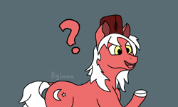 Size: 1000x600 | Tagged: safe, artist:circumflexs, oc, oc only, pony, alternate design, fez, hat, nation ponies, ponified, question mark, red body, simple background, turkey (country), white mane