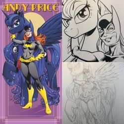 Size: 2048x2048 | Tagged: safe, artist:andy price, princess luna, alicorn, human, pony, g4, batgirl, female, high res, horse sized pony, mare, traditional art