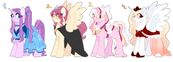 Size: 5000x1800 | Tagged: safe, artist:gigason, oc, oc only, alicorn, earth pony, pegasus, pony, unicorn, bow, clothes, dress, female, hair bow, mare, simple background, transparent background