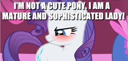 Size: 687x331 | Tagged: safe, edit, edited screencap, screencap, rarity, pony, g4, green isn't your color, angry, blatant lies, blushing, caption, cute, denial, denial's not just a river in egypt, embarrassed, female, i'm not cute, image macro, madorable, meme, raribetes, solo, text, tsundere, tsunderity