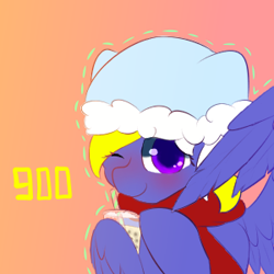 Size: 300x300 | Tagged: safe, artist:jerryenderby, oc, oc only, oc:enderby, pegasus, pony, 900 subs, blushing, bubble tea, clothes, drink, hat, looking at you, milk tea, scarf, simple background, solo