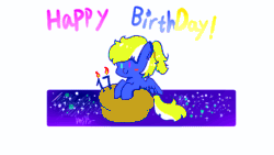 Size: 1280x720 | Tagged: safe, artist:linlilolol, oc, oc only, oc:enderby, pegasus, pony, animated, birthday, birthday cake, cake, cute, food, frame by frame, gif, gift art, happy birthday, pegasus oc, solo, text