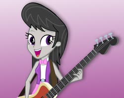 Size: 1024x807 | Tagged: safe, artist:diamond-bases, artist:grapefruitface1, octavia melody, equestria girls, g4, bass guitar, bowtie, clothes, female, gradient background, musical instrument, show accurate, solo