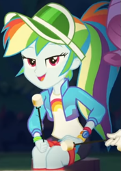 Size: 415x587 | Tagged: safe, screencap, rainbow dash, rarity, equestria girls, equestria girls series, g4, sunset's backstage pass!, spoiler:eqg series (season 2), cap, clothes, cropped, cute, dashabetes, female, food, forest background, geode of super speed, hat, jacket, lidded eyes, looking at you, magical geodes, marshmallow, night, outdoors, ponytail, rainbow, shirt, shorts, smiling, socks, stick, t-shirt, wristband