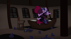Size: 8763x4809 | Tagged: safe, artist:ejlightning007arts, tempest shadow, twilight sparkle, alicorn, pony, unicorn, g4, my little pony: the movie, airship, alternate ending, alternate timeline, armor, bad end, bedroom, broken horn, chair, clothes, cloud, duo, eye scar, eyes closed, fallen hero, female, horn, indoors, jumpsuit, kiss on the lips, kissing, lesbian, making out, mare, scar, ship:tempestlight, shipping, traitor sparkle, twilight sparkle (alicorn), window