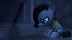 Size: 1280x720 | Tagged: safe, artist:tenebris, part of a set, oc, oc only, oc:emerald jewel, earth pony, pony, colt quest, 3d, bookshelf, brooding, colt, dark, emo, emorald, eyeshadow, jewelry, makeup, male, necklace, sitting, solo, source filmmaker, trap