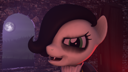 Size: 1280x720 | Tagged: safe, artist:tenebris, part of a set, oc, oc only, oc:emerald jewel, earth pony, pony, colt quest, 3d, clothes, coffin, colt, dress, emo, emorald, eyeshadow, fake teeth, fangs, looking at you, makeup, male, moon, night, solo, source filmmaker, trap, vampire teeth, window