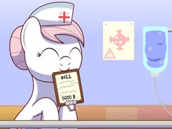 Size: 1280x960 | Tagged: safe, artist:trackheadtherobopony, nurse redheart, oc, g4, bill, cute, hospital, mouth hold, offscreen character, solo