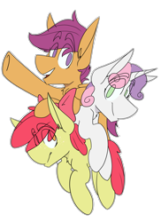 Size: 2855x3930 | Tagged: safe, artist:kirbirb, apple bloom, scootaloo, sweetie belle, earth pony, pegasus, pony, unicorn, g4, cutie mark crusaders, high res, simple background, transparent background, trio