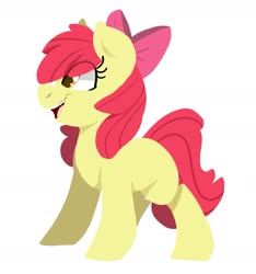 Size: 1677x1795 | Tagged: safe, artist:modularpon, apple bloom, earth pony, pony, g4, apple bloom's bow, blank flank, bow, eye clipping through hair, female, filly, hair bow, simple background, smiling, solo, white background