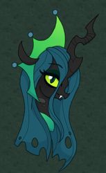 Size: 1100x1800 | Tagged: safe, artist:emiiambar, queen chrysalis, changeling, changeling queen, g4, the ending of the end, bust, crown, fangs, female, jewelry, portrait, regalia, solo, ultimate chrysalis
