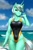 Size: 4000x6000 | Tagged: safe, artist:mykegreywolf, lyra heartstrings, unicorn, anthro, g4, absurd resolution, beach, breasts, clothes, cloud, commissioner:citizenwolf, cutie mark, female, high-cut clothing, mare, ocean, one-piece swimsuit, reasonably sized breasts, sky, solo, swimsuit