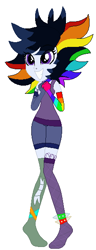Size: 224x581 | Tagged: safe, artist:cookiechans2, artist:nightcorecat123, oc, oc only, oc:pop candy (ice1517), icey-verse, equestria girls, g4, anklet, base used, choker, clothes, commission, equestria girls-ified, female, gloves, grin, magical lesbian spawn, mismatched socks, multicolored hair, nose piercing, offspring, parent:inky rose, parent:moonlight raven, parents:inkyraven, piercing, rainbow hair, shorts, simple background, smiling, socks, solo, spiked anklets, stockings, tank top, thigh highs, torn clothes, white background