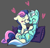 Size: 906x874 | Tagged: safe, artist:corgitheborki, bon bon, lyra heartstrings, sweetie drops, earth pony, pony, unicorn, g4, adorabon, blushing, couple, cuddling, cute, eyes closed, female, gray background, heart, lesbian, lyrabetes, pillow, ship:lyrabon, shipping, simple background